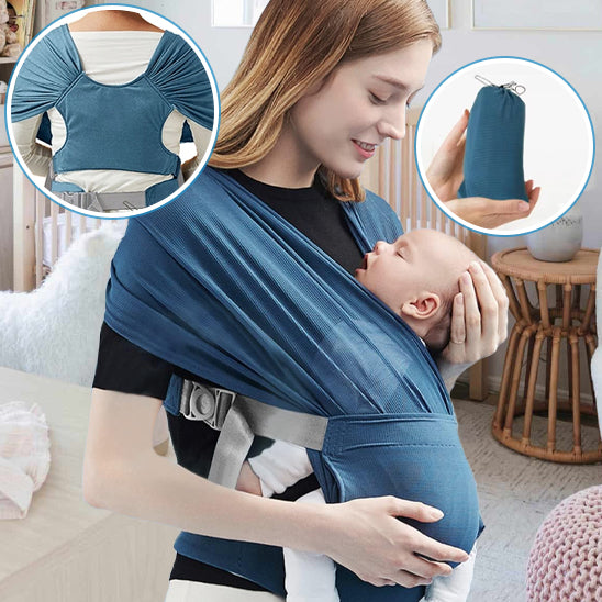 porte bebe ergonomique écharpe bleue